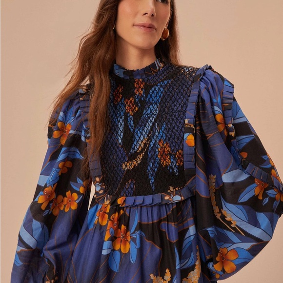 FARM Rio Sundress Pietra Floral Long Sleeve Mini Dress, NWT - Picture 3 of 14